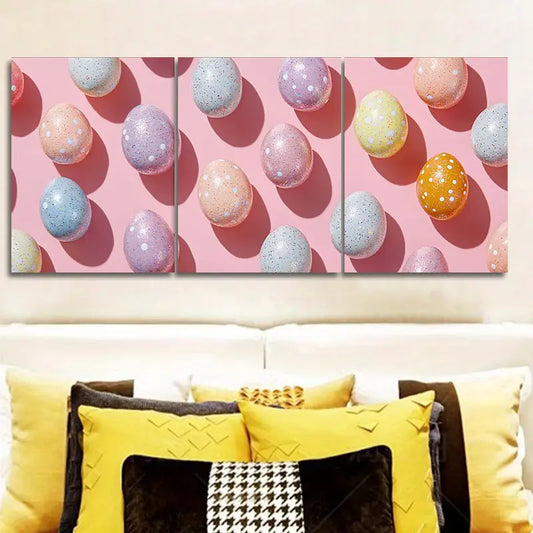 3pcs Easter Eggs Design Metal Print Ready to Hang Art