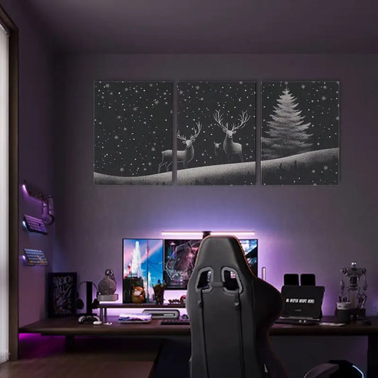 3pcs Black & White Print with Starry Night Sky, Pine Trees Metal Print Ready to Hang Art