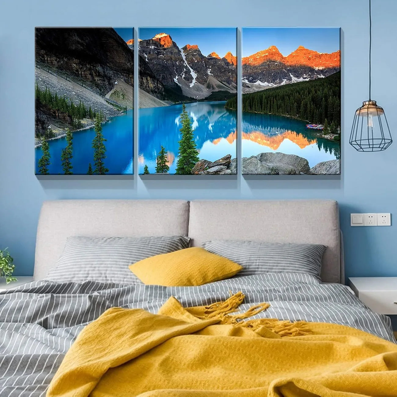 3pcs Scenic Turquoise Lake & Mountain Metal Print Ready to Hang Art