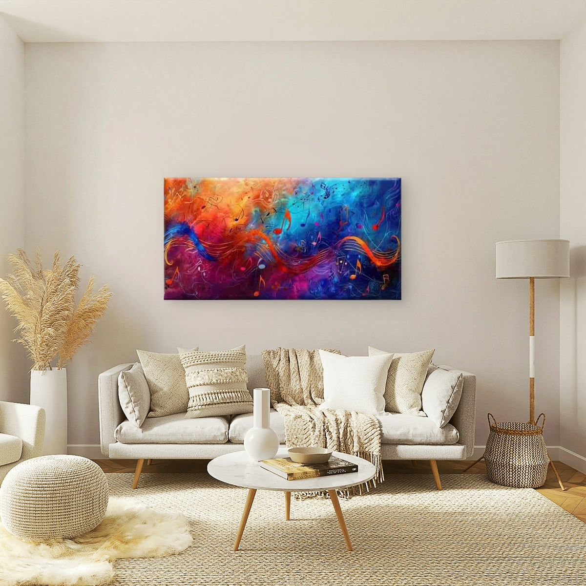 Abstract Design of Music Notes Wall Art Canvas Office Home Room Framed 80x45cm