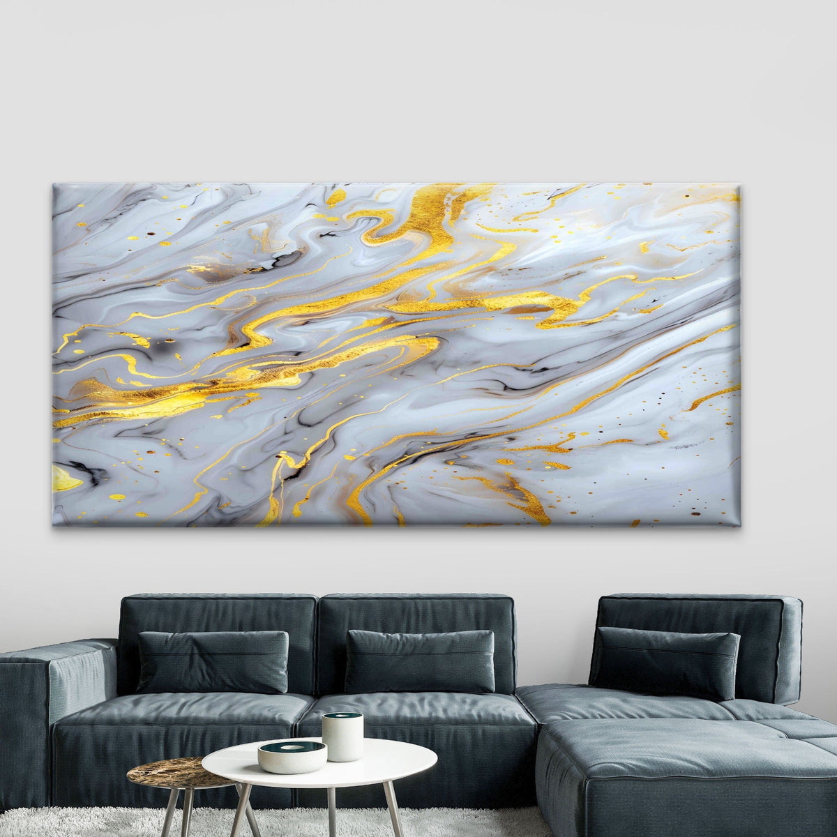 Gold Marble Swirl Texture Wall Art Canvas Office Home Room Framed 80x45cm