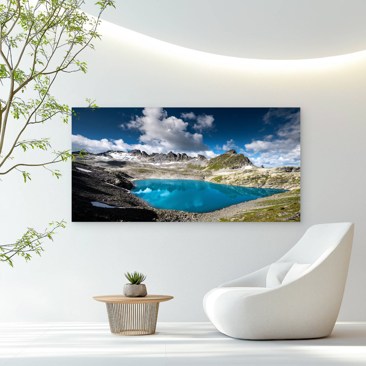 Blue Alpine Lake View Wall Art Canvas Office Home Room Framed 80x45cm