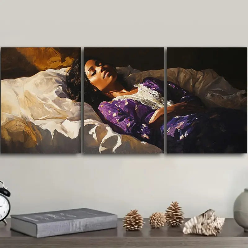 3pcs Sleeping Woman Painting Metal Print Ready to Hang Art