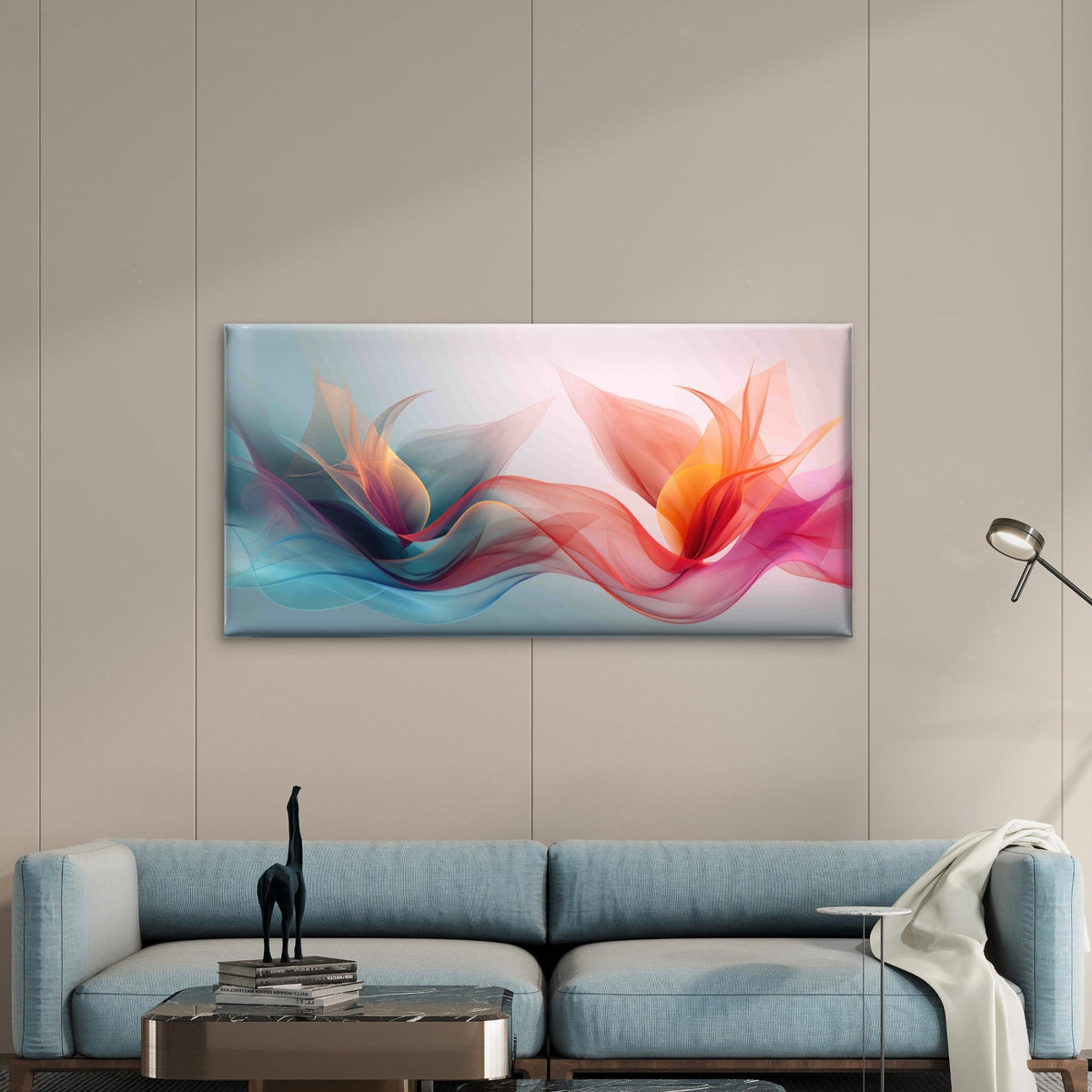 Abstract Flowing Ribbon Design Wall Art Canvas Office Home Room Framed 80x45cm