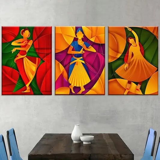 3pcs Retro Dance Girl Figure Abstract Art Wall Art Set Canvas Framed 40x60cm - High Quality Print 100% Australian Made Wall Canvas Ready to Hang