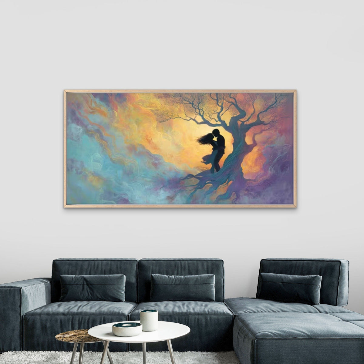 Romantic Couple Canvas Painting Wall Art Canvas Office Home Room Framed 80x45cm
