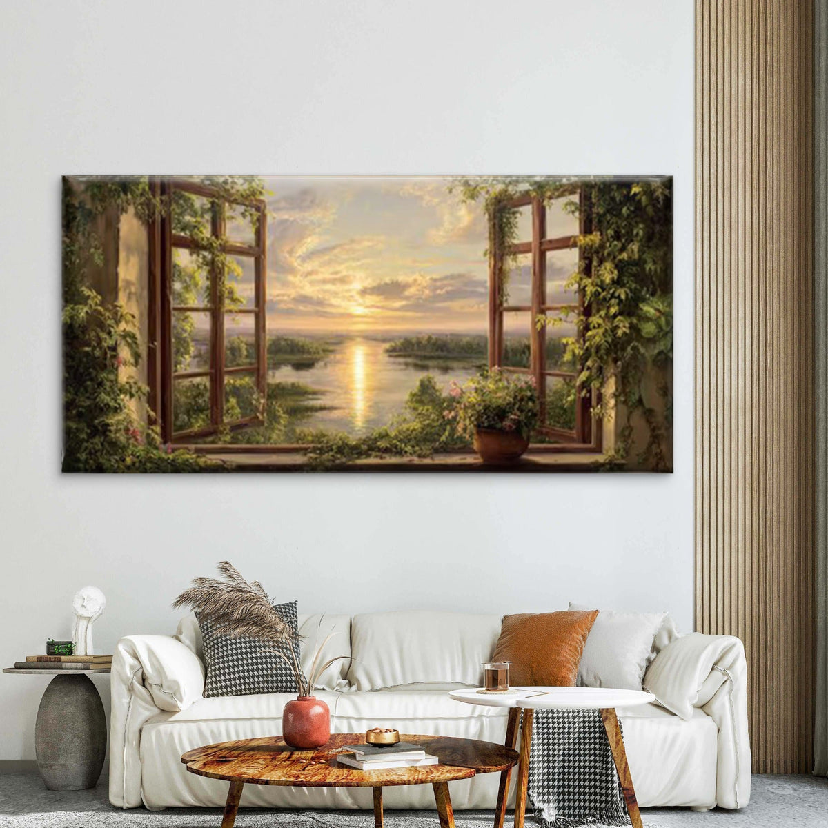 Botanical Window View Wall Art Canvas Office Home Room Framed 80x45cm