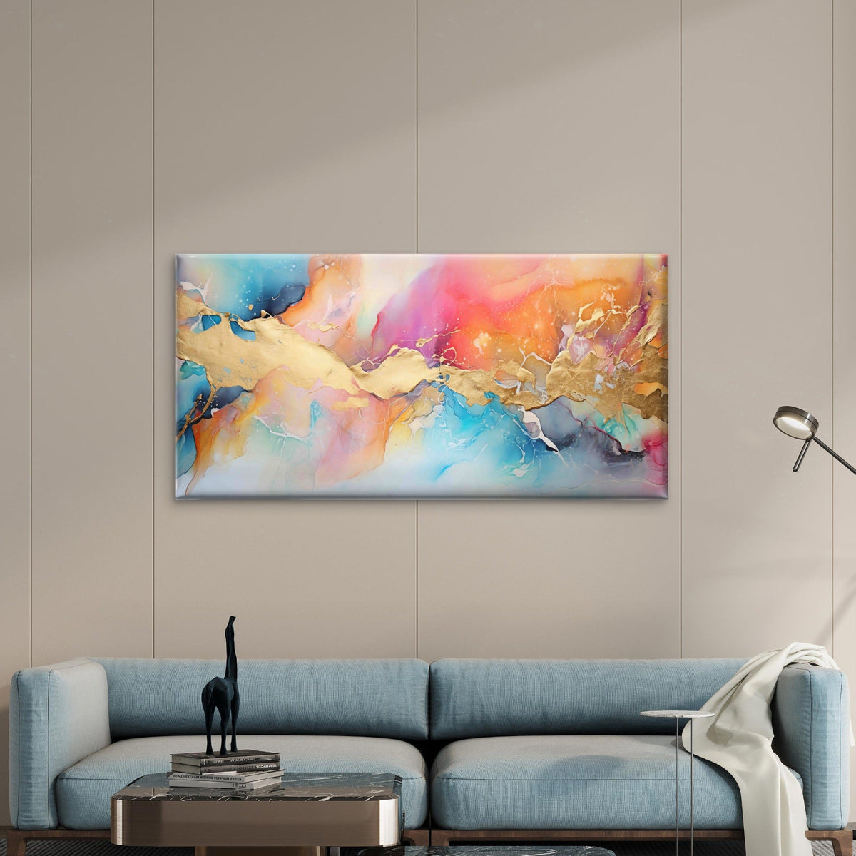 Golden Radiance Over Pastel Wall Art Canvas Office Home Room Framed 80x45cm