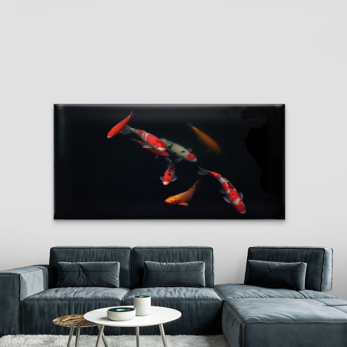 Vibrant Koi Fish Swimming Wall Art Canvas Office Home Room Framed 80x45cm
