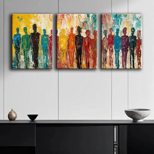 3pcs A row of people Metal Print Ready to Hang Art