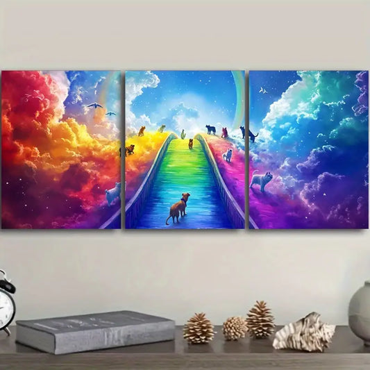 3pcs Rainbow Bridge to Heaven Design Metal Print Ready to Hang Art