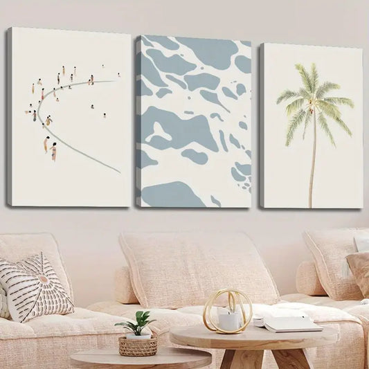 3pcs Abstract Palm Trees, Minimalist Beach Wall Art Set Canvas Framed 40x60cm - High Quality Print 100% Australian Made Wall Canvas Ready to Hang