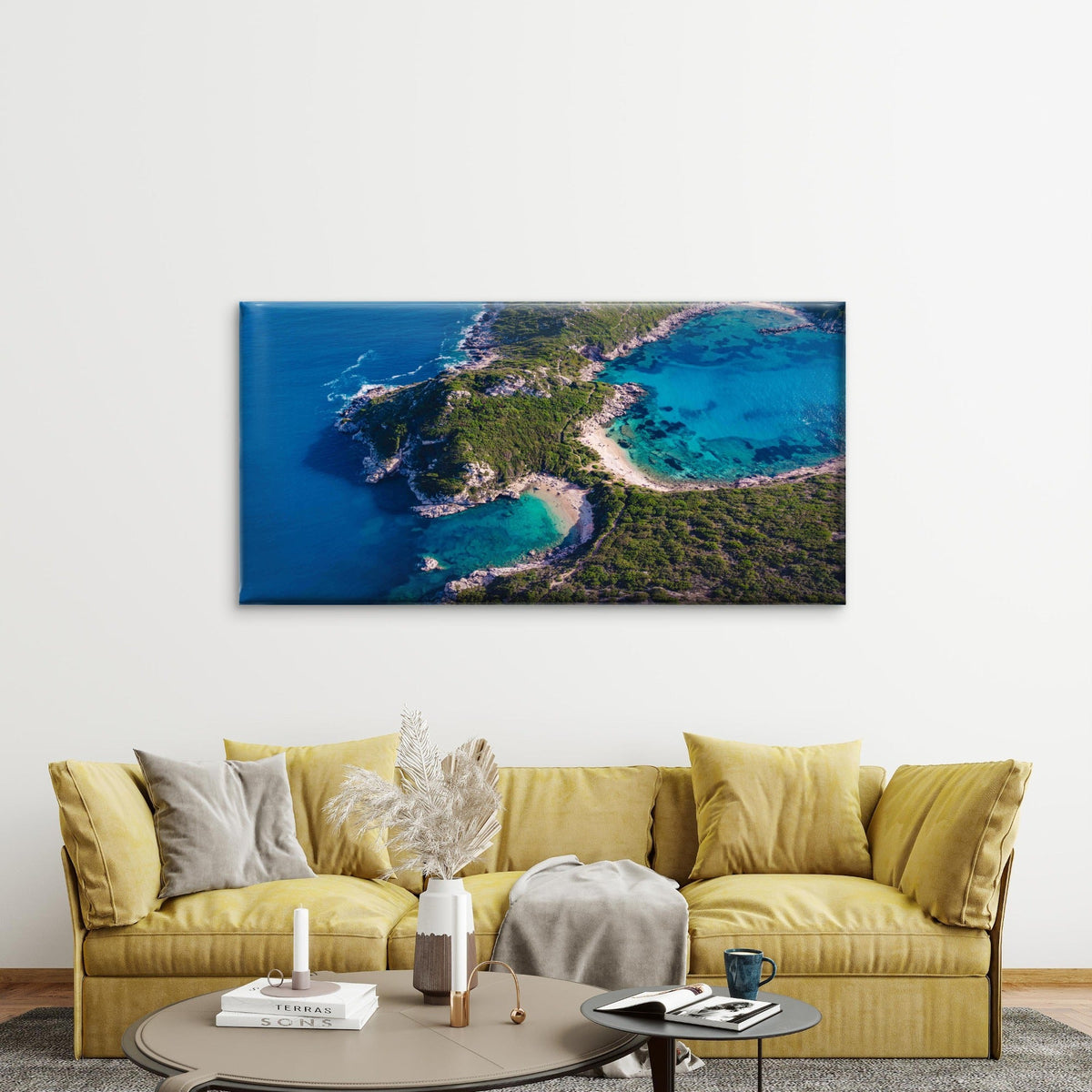 Drone Shot Breathtaking Shore Wall Art Canvas Office Home Room Framed 80x45cm