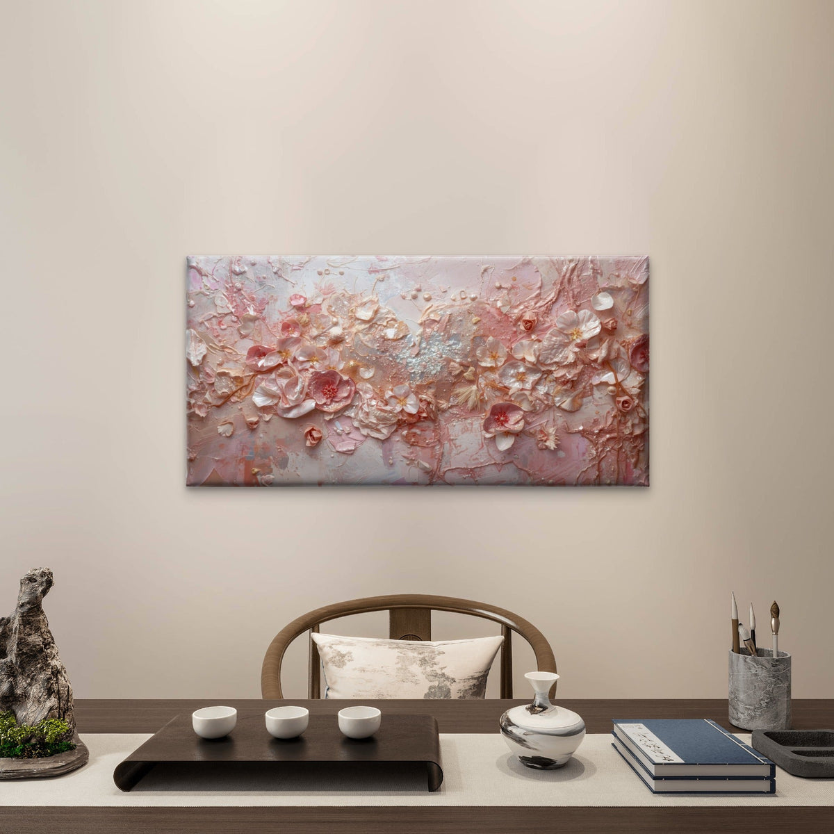 Pink Heavy Palette Bloom Flora Wall Art Canvas Office Home Room Framed 120x60cm