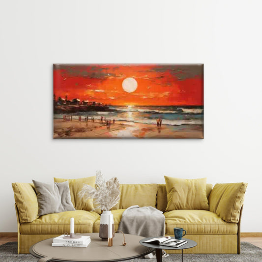 Sunset Beach Scene with Ocean Wall Art Canvas Office Home Room Framed 80x45cm