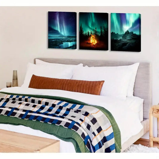 3pcs Northern Lights Scenery Painting Wall Art Set Canvas Framed 40x60cm - High Quality Print 100% Australian Made Wall Canvas Ready to Hang
