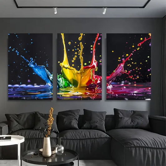 3pcs Colorful Paint Splash Abstract Metal Print Ready to Hang Art