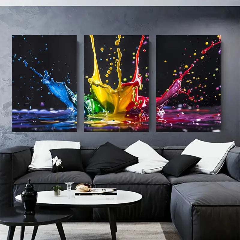 3pcs Colorful Paint Splash Abstract Metal Print Ready to Hang Art