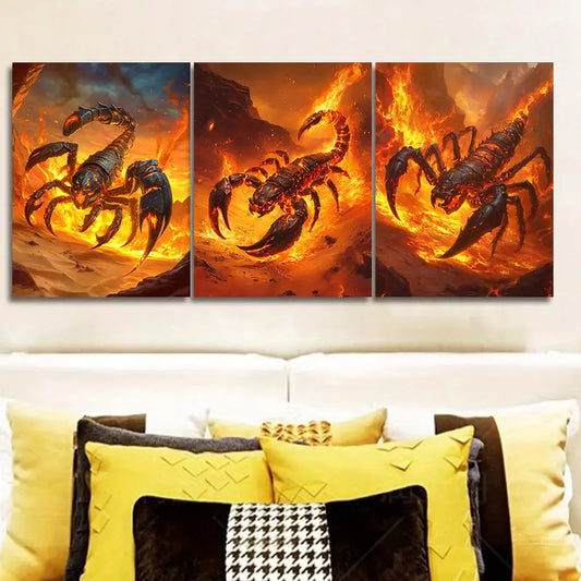 3pcs Red Scorpion Design Metal Print Ready to Hang Art