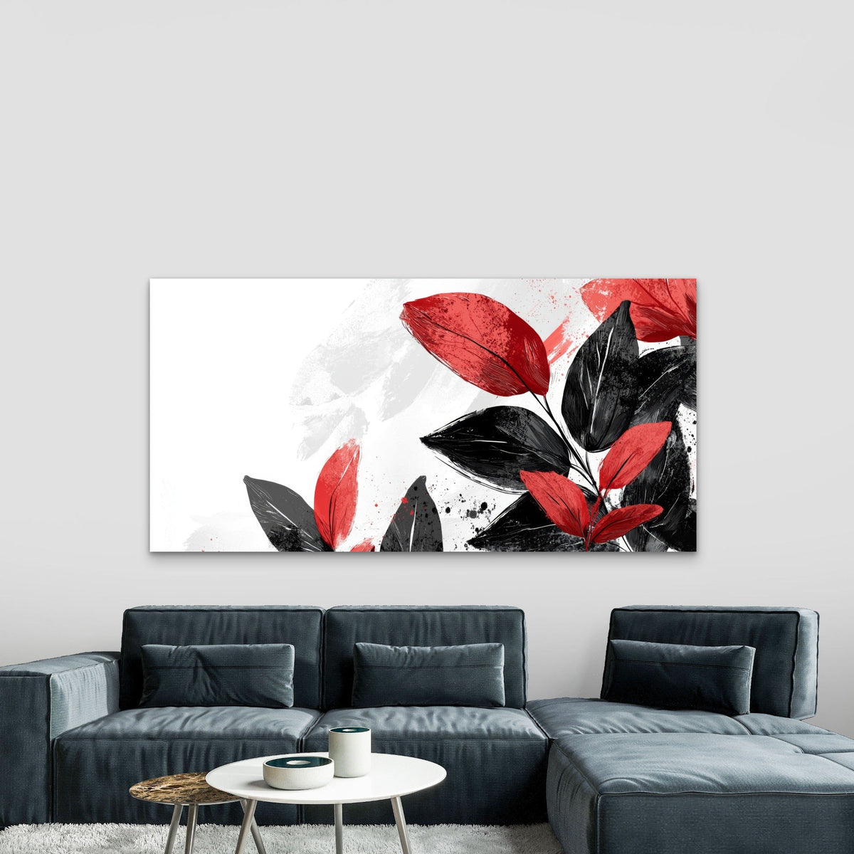 Abstract Red Black Leaf Design Wall Art Canvas Office Home Room Framed 80x45cm