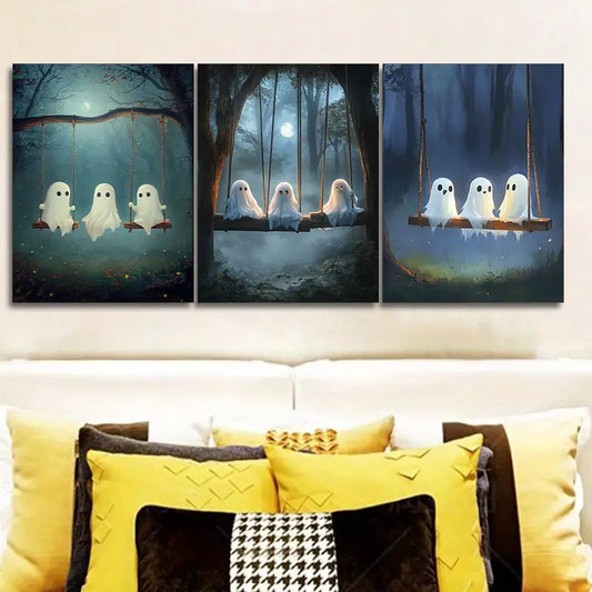 3pcs Three Cute Little Ghosts for Home Metal Print Ready to Hang Art