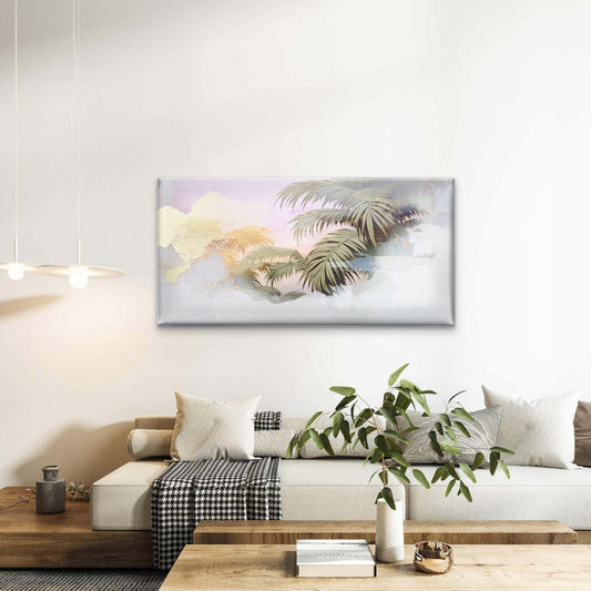 Abstract Tropical Palm Green Frond Wall Art Canvas Office Home Framed 80x45cm
