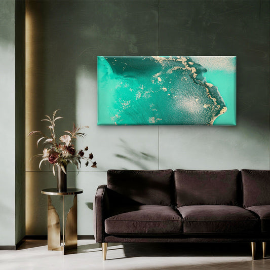 Green Ink Gold Abstract Wall Art Canvas Office Home Room Framed 80x45cm