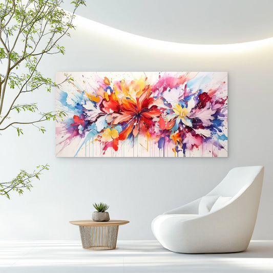 Vibrant Floral Art Splash Wall Art Canvas Office Home Room Framed 80x45cm