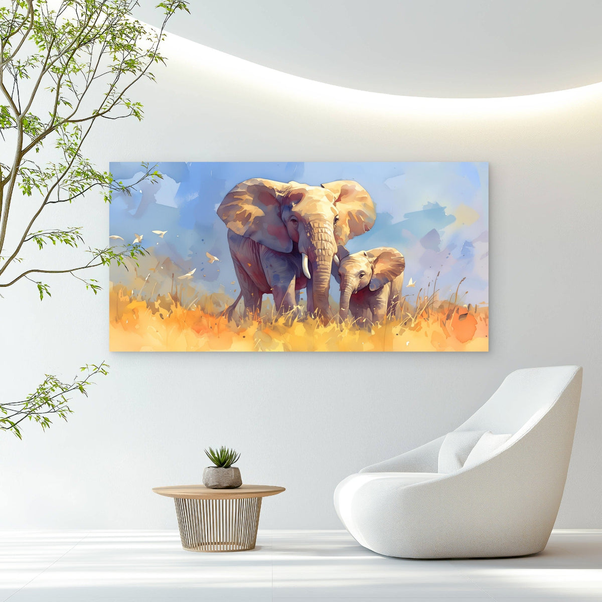 Golden Elephants Of Savanna Wall Art Canvas Office Home Room Framed 120x60cm