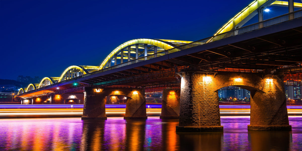 Hangang Bridge Night Seoul South Korea Wall Art Canvas Office Home Room Framed 80x45cm
