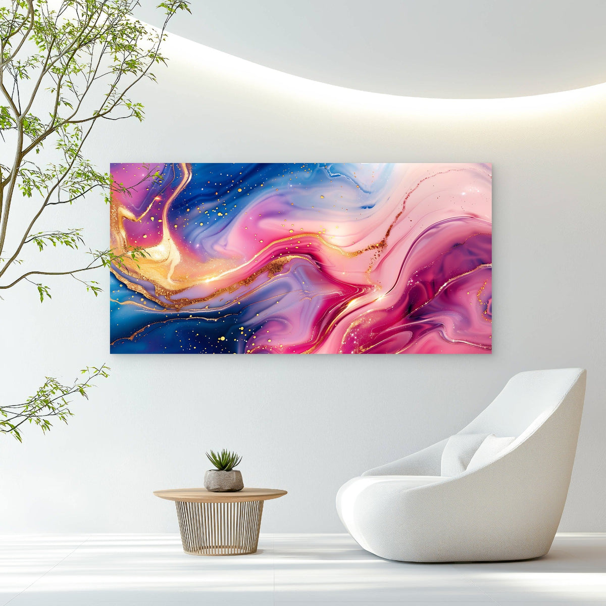 Golden Swirls In Indigo Wall Art Canvas Office Home Room Framed 80x45cm