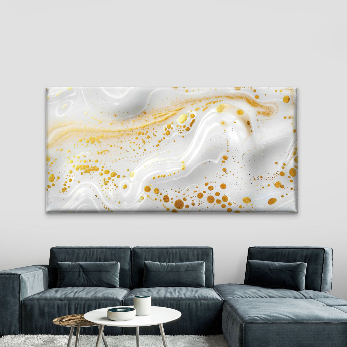 Abstract Design White and Gold Wall Art Canvas Office Home Room Framed 80x45cm