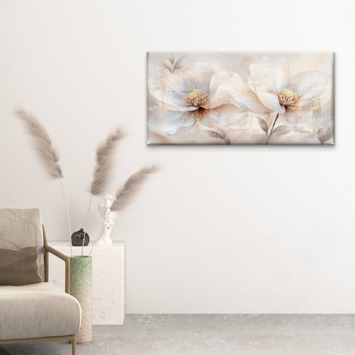 White Floral Magnolia Bloom Wall Art Canvas Office Home Room Framed 120x60cm