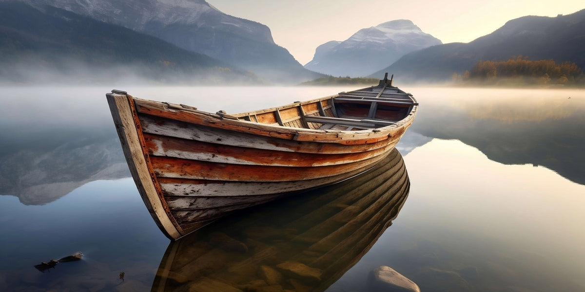 Wooden Boat Mount Lake Reflection Wall Art Canvas Office Home Framed 120x60cm