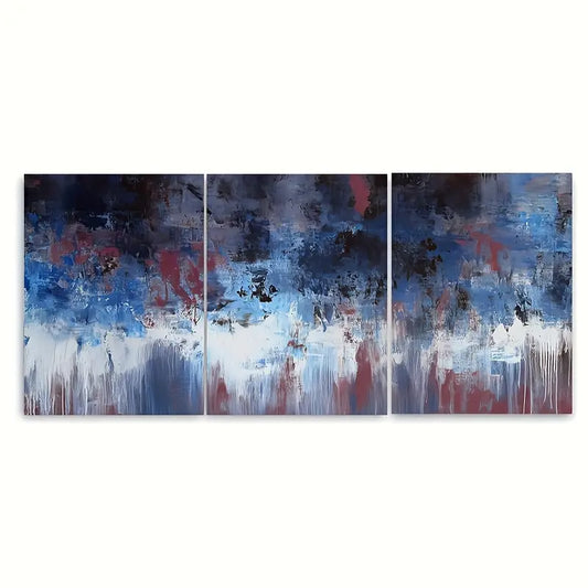 3pcs Bold Color Navy Maroon Blue Drip Metal Print Ready to Hang Art
