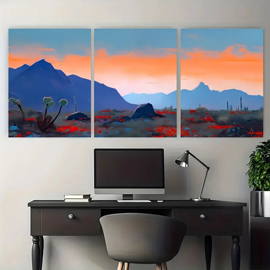3pcs Blue Desert Mountain Range Sunset Metal Print Ready to Hang Art