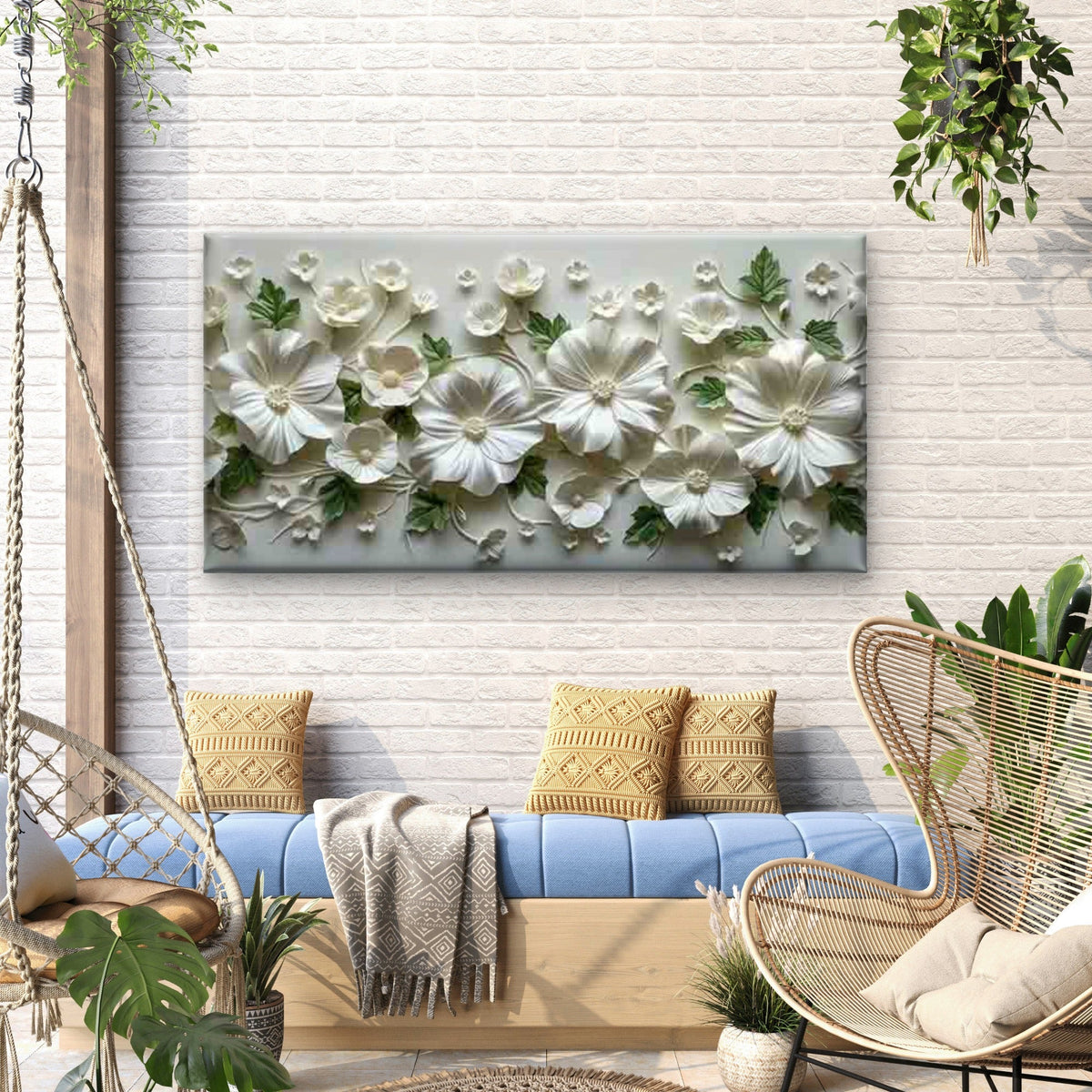 White Floral Arrangement Wall Art Canvas Office Home Room Framed 80x45cm
