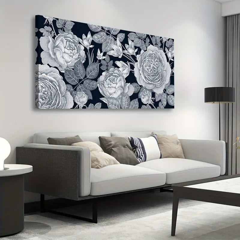 Intricate Roses and Leaves Botanical Wall Art canvas office home room framed 120x60cm