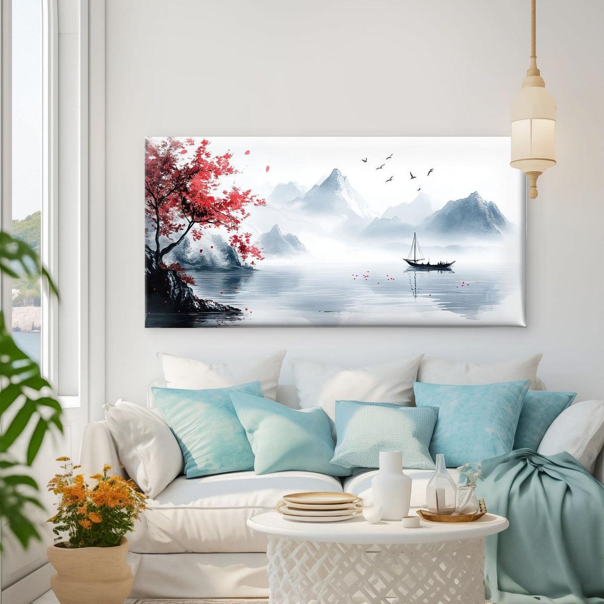 Misty Mountains Lake Wa Wall Art Canvas Office Home Room Framed 80x45cm