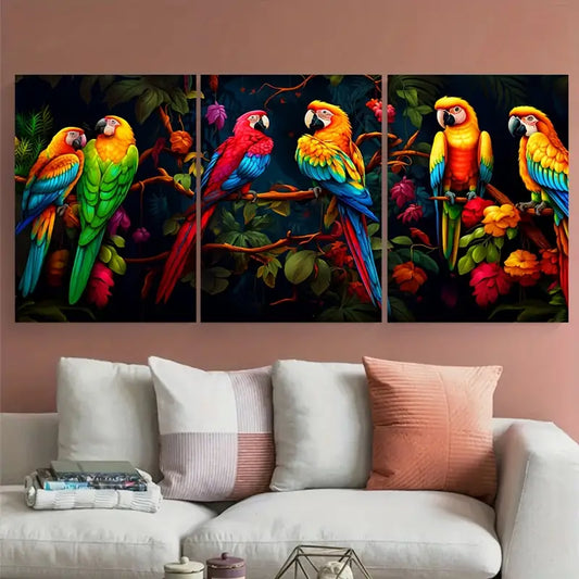 3pcs Colorful Jungle Parrots Macaw Metal Print Ready to Hang Art