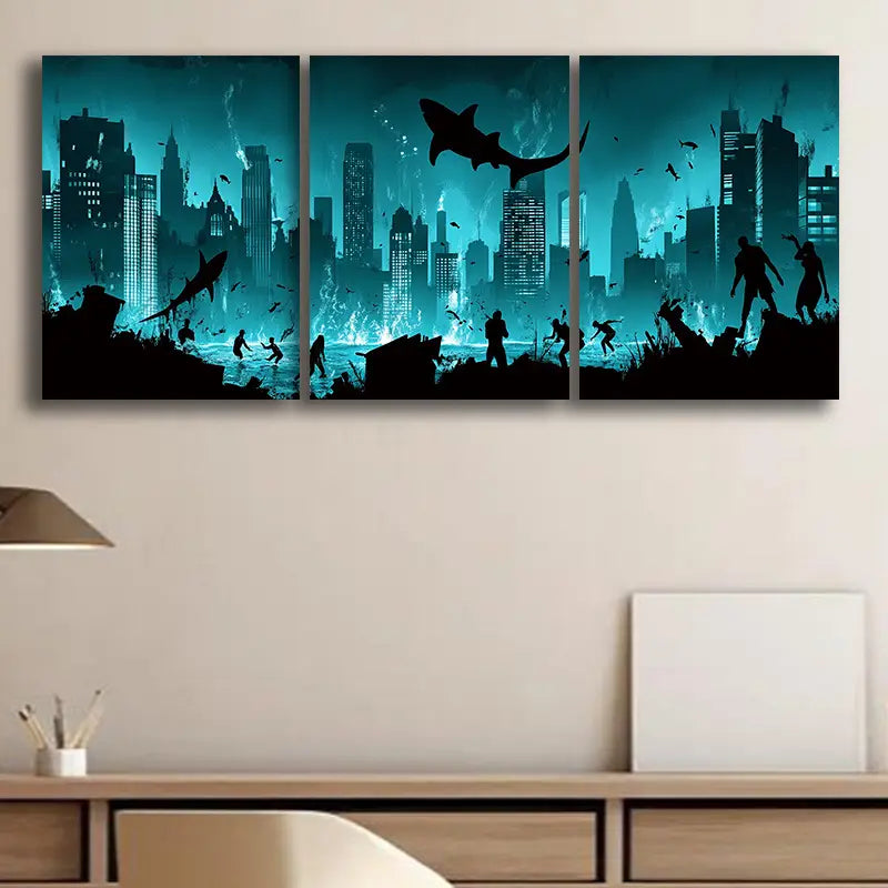 3pcs A City Submerged in the Ocean Metal Print Ready to Hang Art