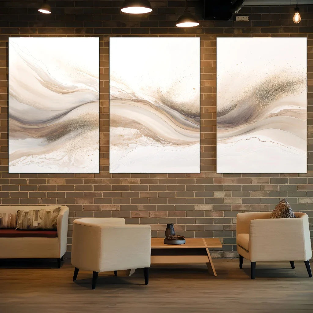 3pcs Classic Abstract Neutral Tone Design Metal Print Ready to Hang Art