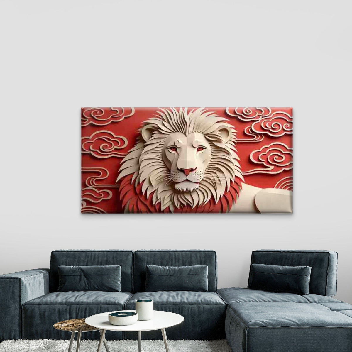 Abstract Lion Cloud Design Wall Art Canvas Office Home Room Framed 80x45cm