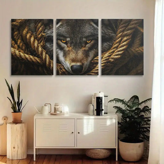 3pcs Wolf Face and Robe Classic Design Metal Print Ready to Hang Art
