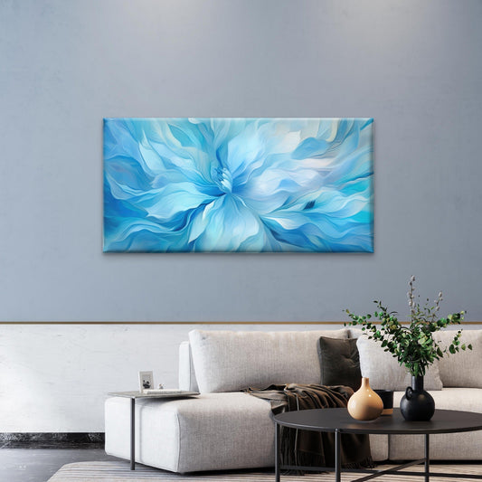 Blue Teal Floral Abstract Wall Art Canvas Office Home Room Framed 80x45cm