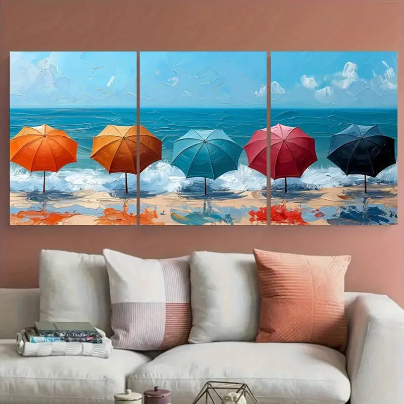 3pcs Colorful Beach Umbrella Summer Metal Print Ready to Hang Art