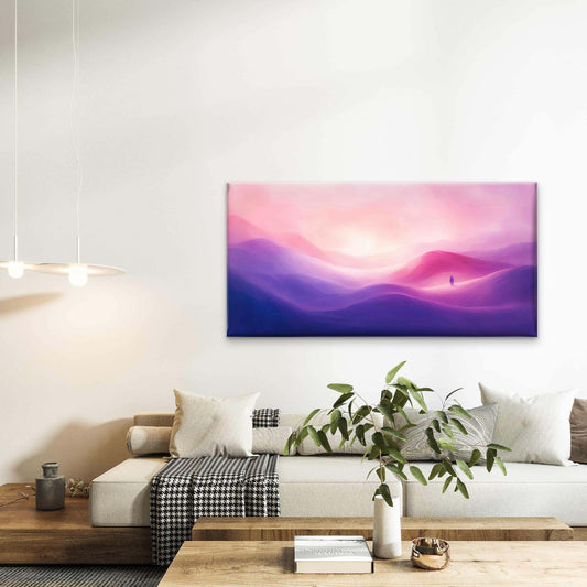 Purple Pink Landscape Sunset Wall Art Canvas Office Home Room Framed 80x45cm