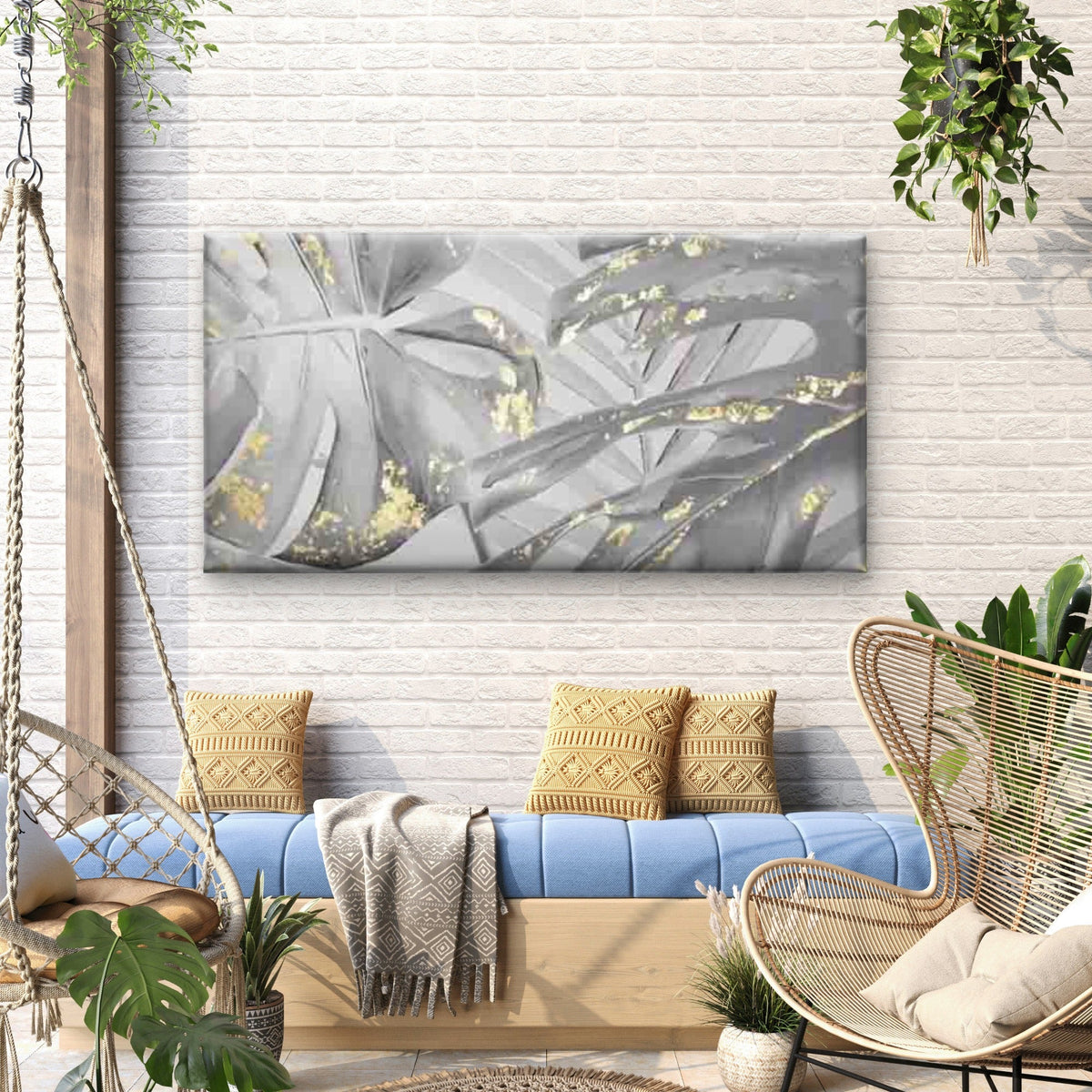 Abstract Black & Monstera Leaf Wall Art Canvas Office Home Room Framed 80x45cm