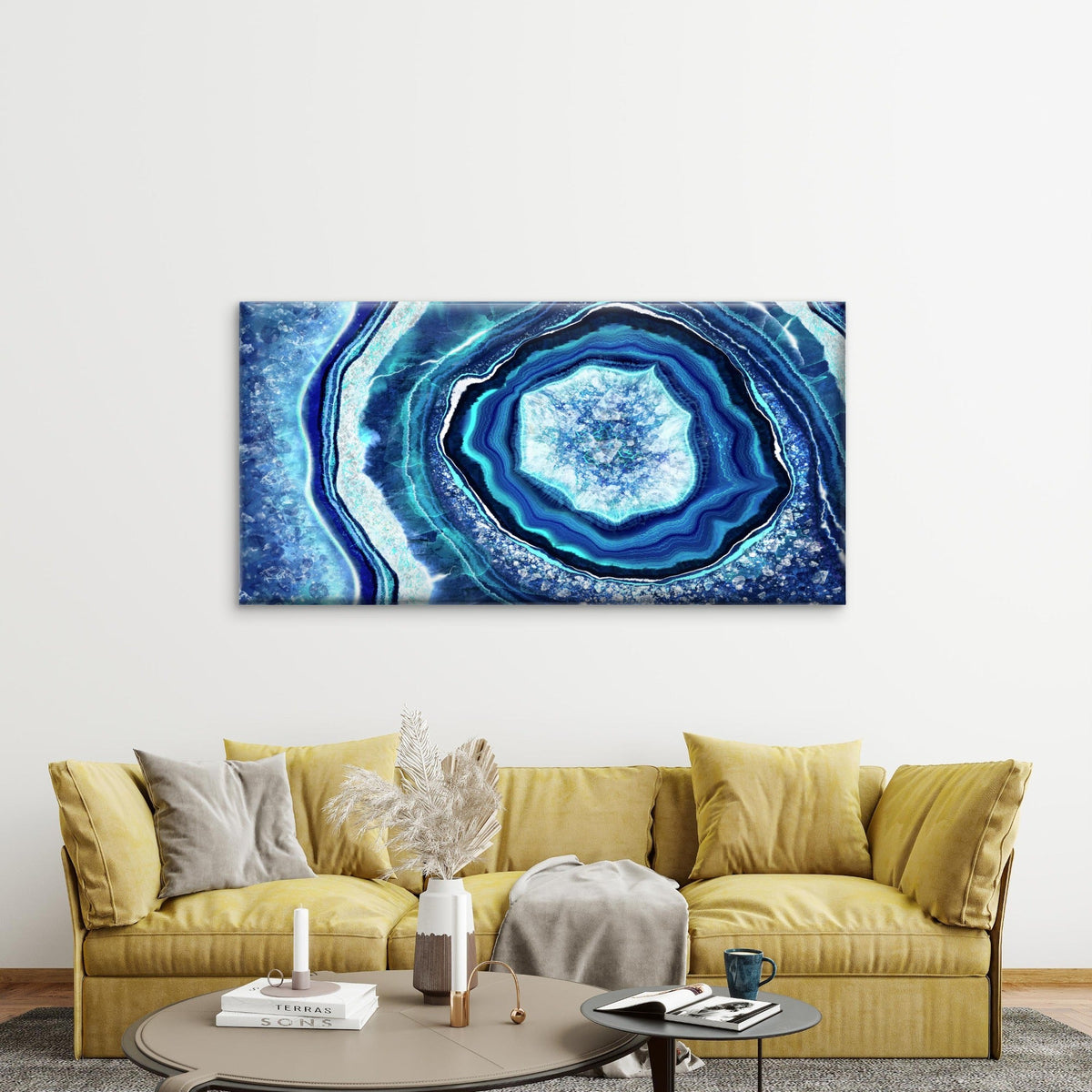 Blue Agate Illustration Wall Art Canvas Office Home Room Framed 80x45cm