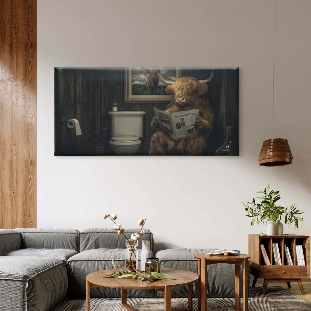 Funny Bull Reading Newspaper Wall Art Canvas Office Home Room Framed 80x45cm